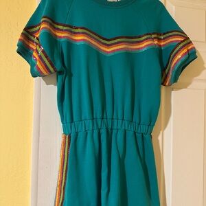 Teal rainbow striped Queen of sparkles Dress